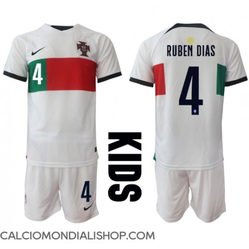 Maglie da calcio Portogallo Ruben Dias #4 Seconda Maglia Bambino Mondiali 2022 Manica Corta (+ Pantaloni corti)